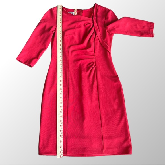 Kay Unger Red Asymmetrical 3/4 Sleeve Sheath Cocktail Midi Dress in Size 4 - Picture 11 of 11